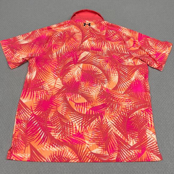 Under Armour Iso Chill Polo Shirt Mens L Pink Floral Performance Golf Stretch - Picture 2 of 6